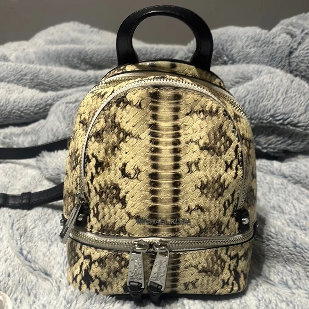 Michael Kors Cream and Brown mini Backpack with Exotic Print - Picture 1 of 6